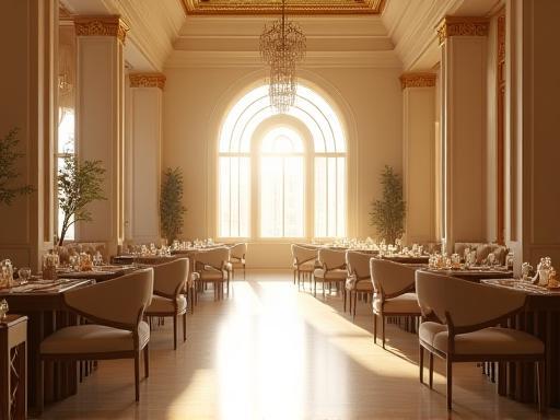 Bright and airy main dining area of Al Majlis during the day, showcasing elegant decor
